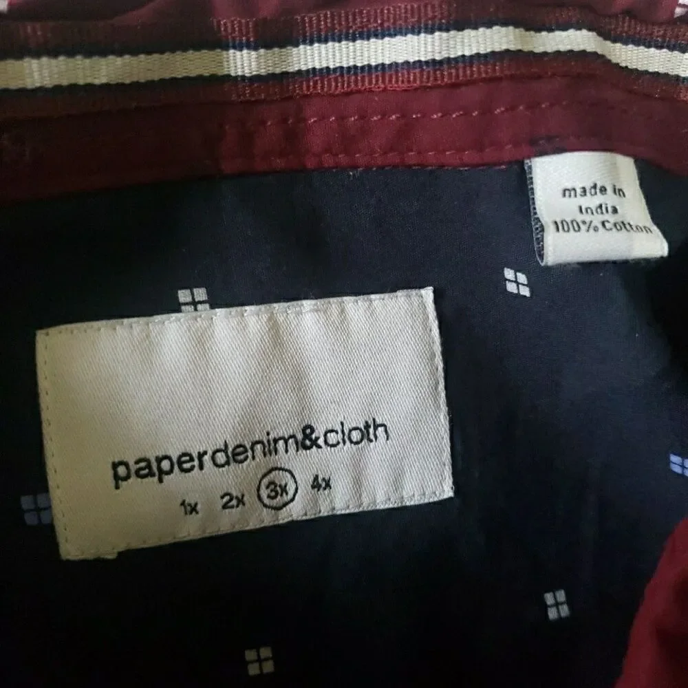 Paper Denim & Cloth Red Burgundy Long Sleeve Shirt Cotton Men's 3X